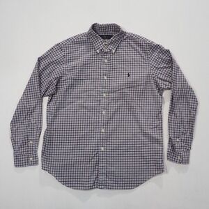 Ralph Lauren Shirt Mens Large Brown Blue White Check Long Sleeve Button Down